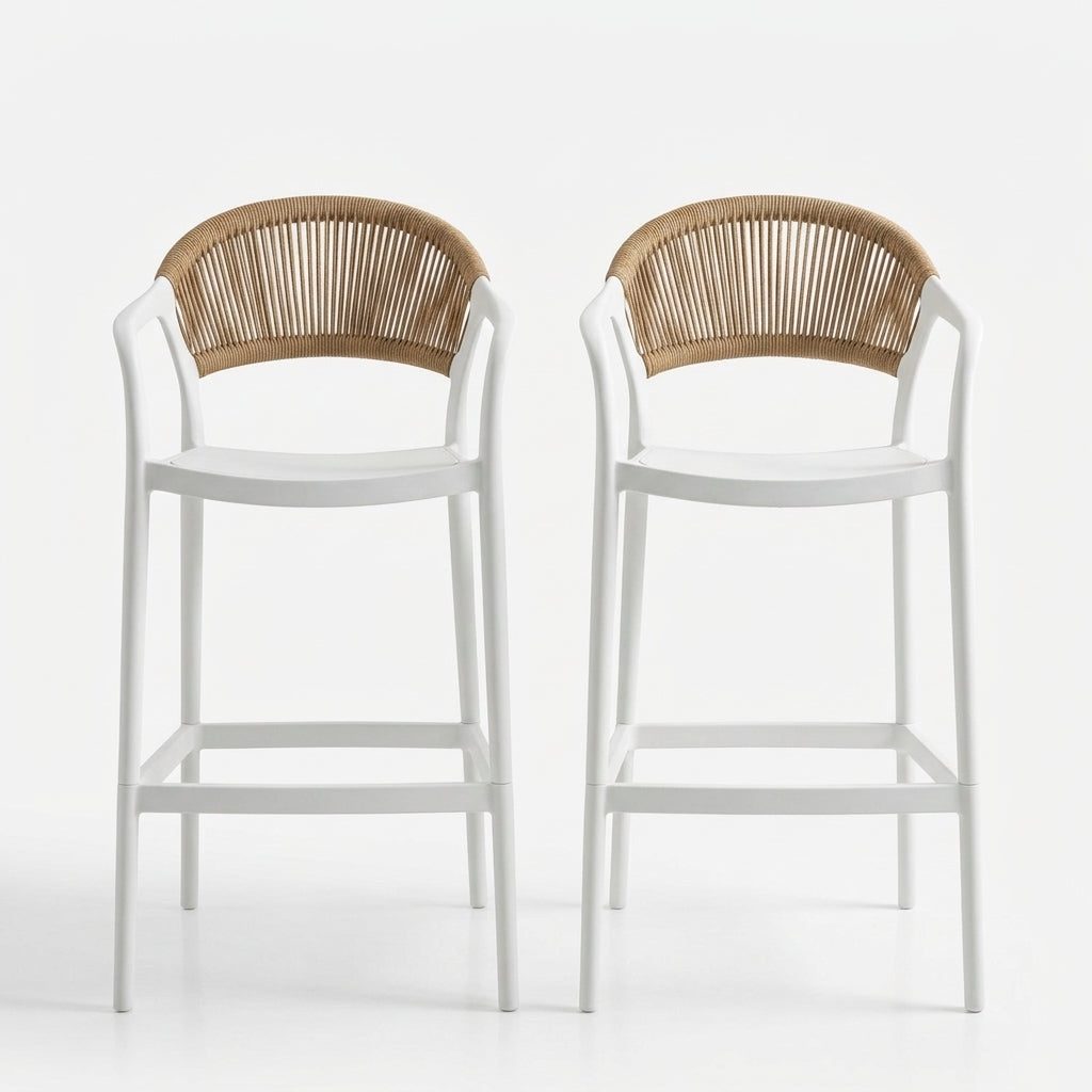 Set de 2 Sillas para Bar Balí, Blanco, Doble propósito con Reposa Pies