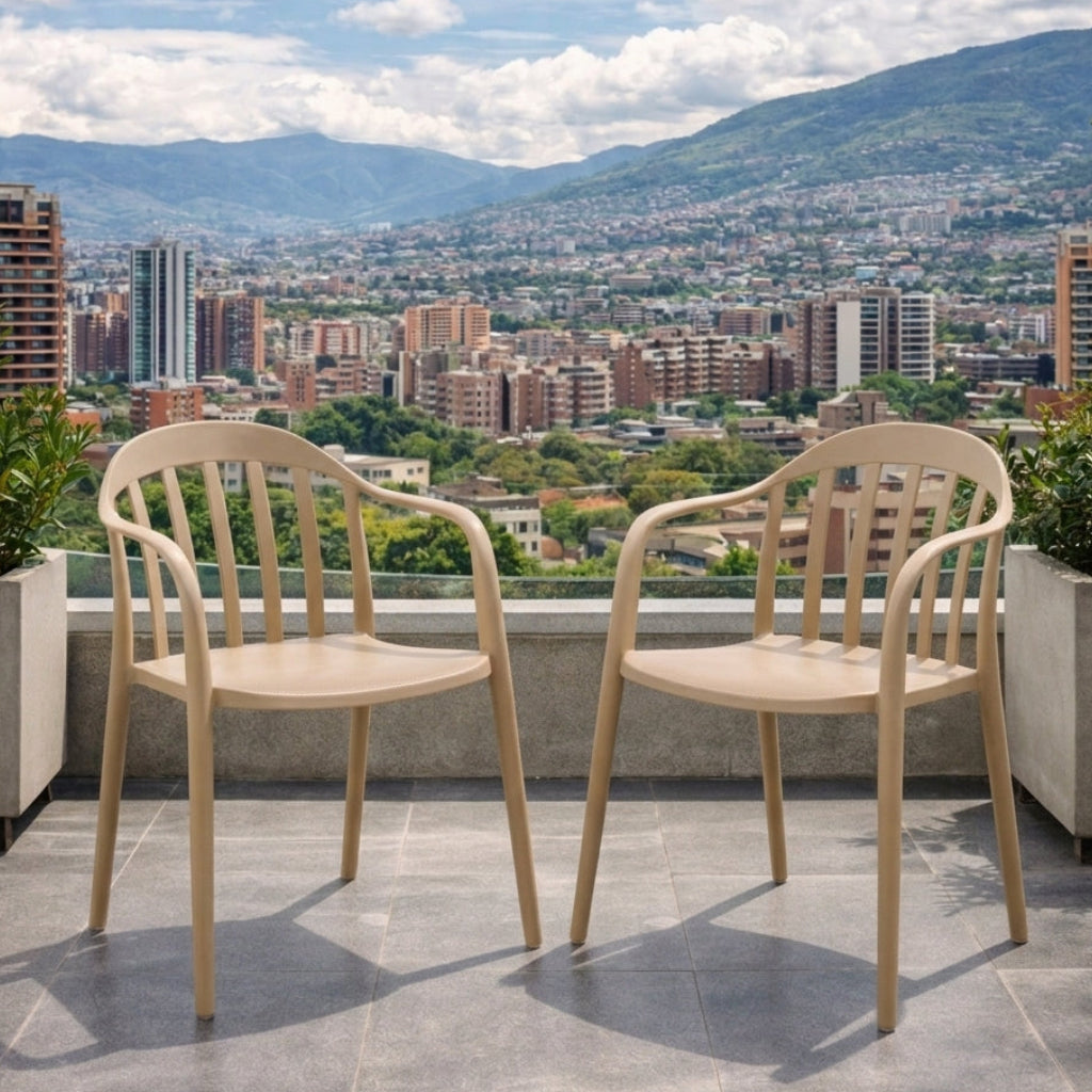Set de 2 Sillas con Brazos Delhi, Khaki, con Espaldar y Diseño Minimalista