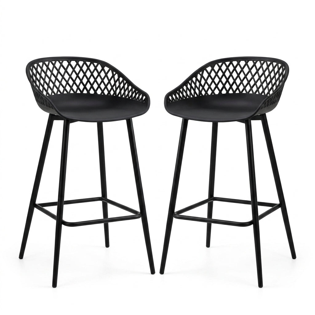 Set de 2 Sillas para Bar India, Color Negro, con Estructura Metálica