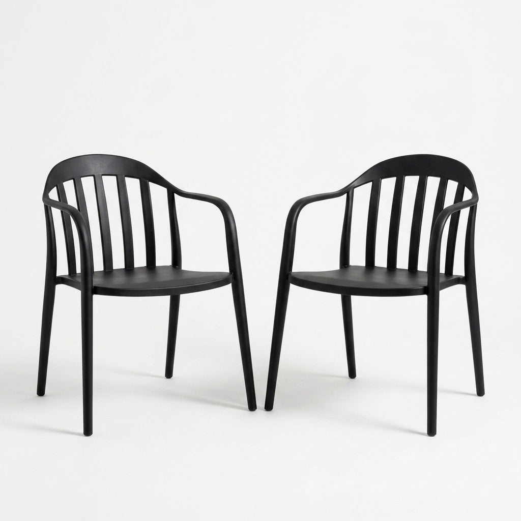 Set de 2 Sillas con Brazos Delhi, Negro, con Espaldar y Diseño Minimalista