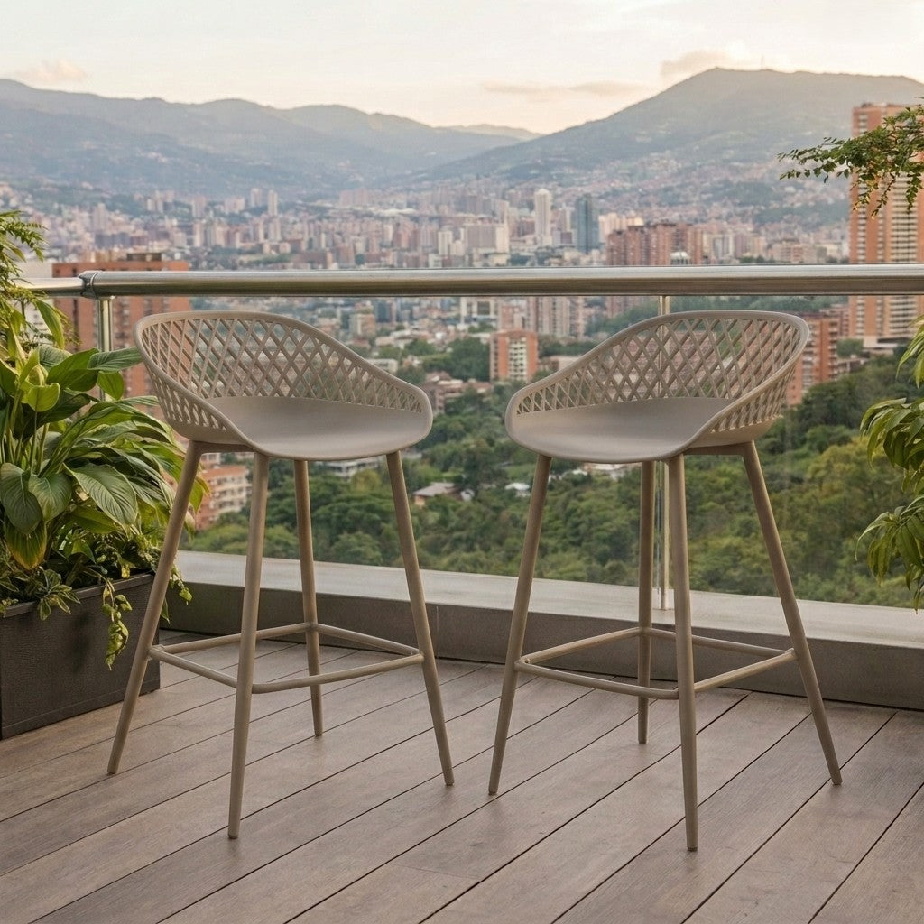 Set de 2 Sillas para Bar India, Color Taupe, con Estructura Metálica