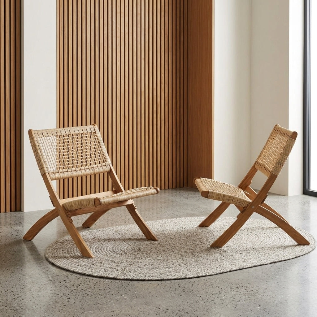 Silla Plegable de Madera para Exterior Vora, Crudo, Diseño Rústico y Moderno X2