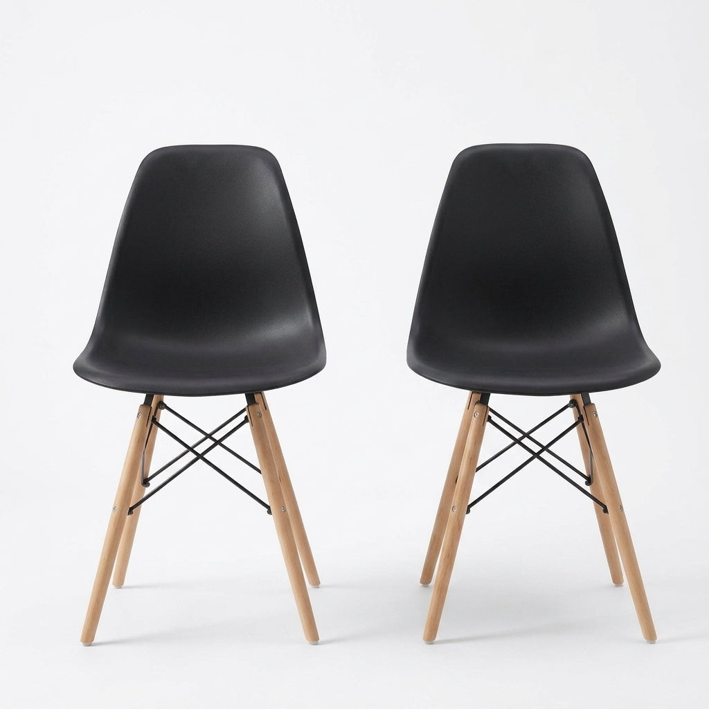 Set de 2 Sillas Eames, Color Negro, con Patas de Madera