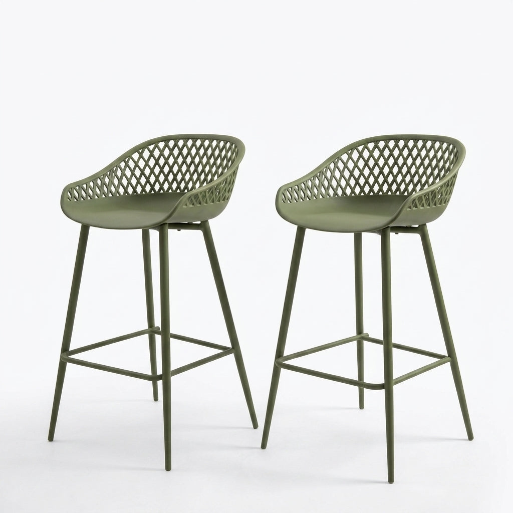 Set de 2 Sillas para Bar India, Color Verde, con Estructura Metálica