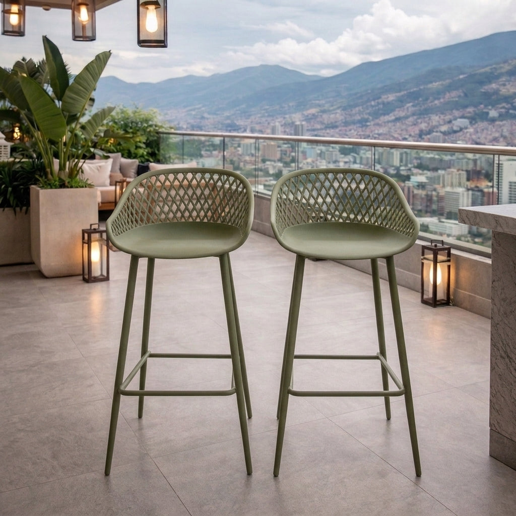 Set de 2 Sillas para Bar India, Color Verde, con Estructura Metálica