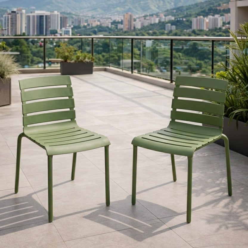 Set de 2 Sillas Montana, Color Verde, con Espaldar en Líneas Diseño Moderno