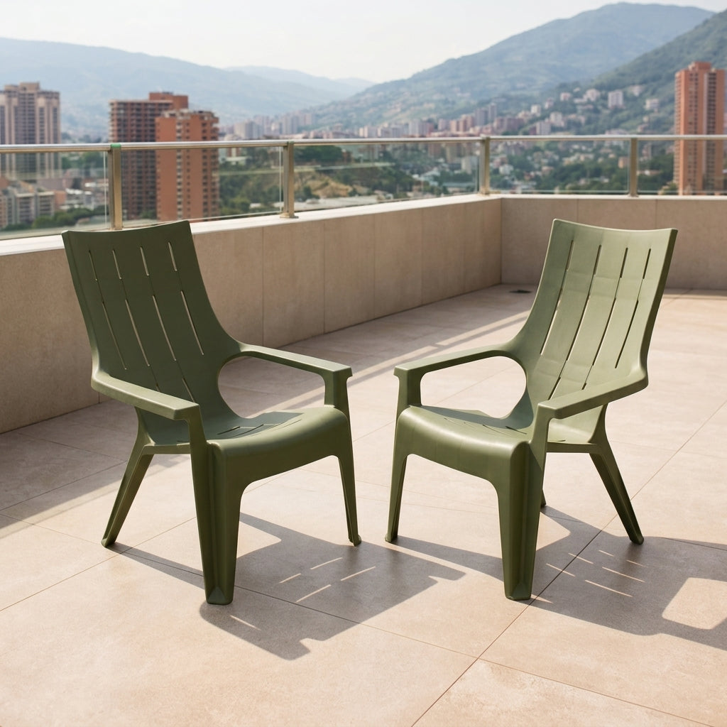 Set de 2 Sillas Playera con Brazos Ocean, Verde, con Espaldar y Reposa Brazos