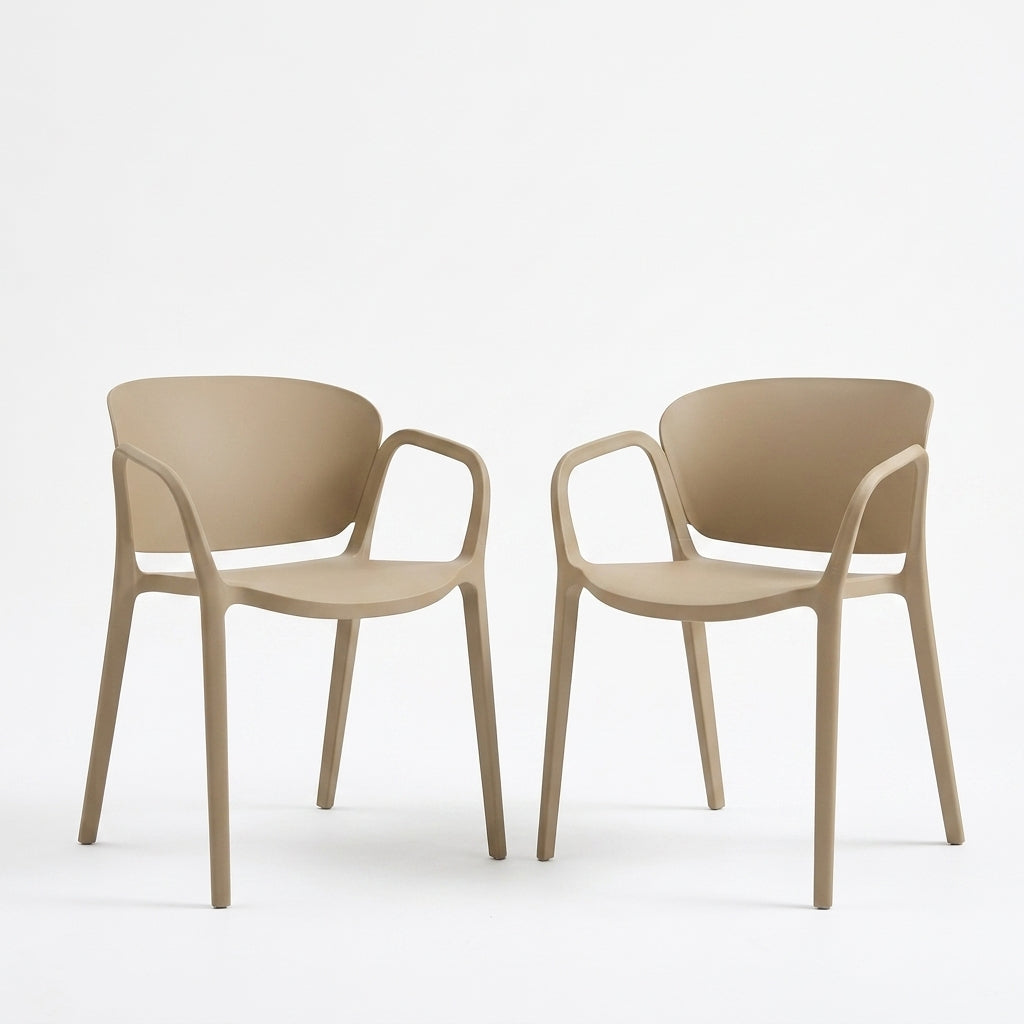 Set de 2 Sillas con Brazos California, Khaki, con Espaldar y Diseño Minimalista