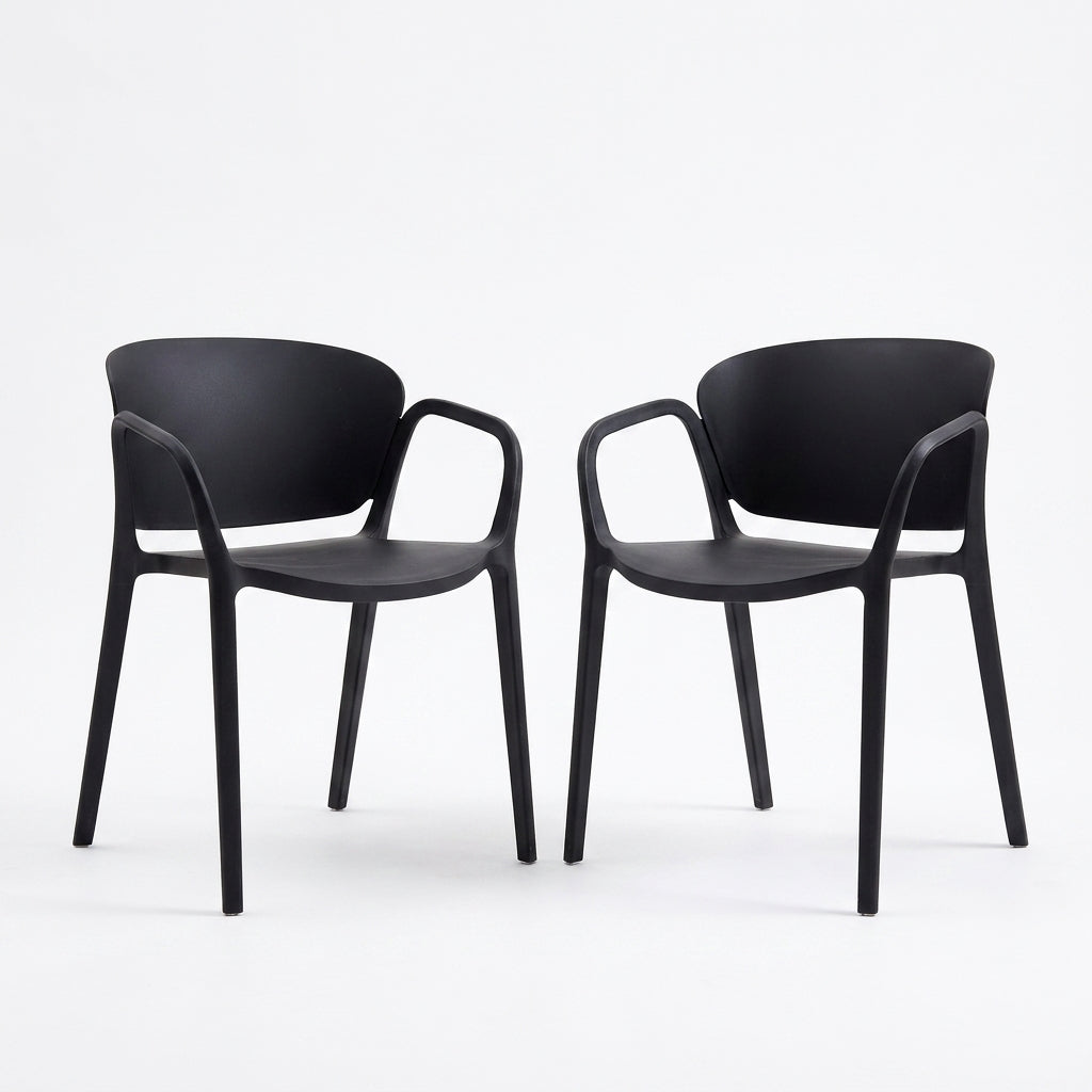 Set de 2 Sillas con Brazos California, Negro, con Espaldar y Diseño Minimalista