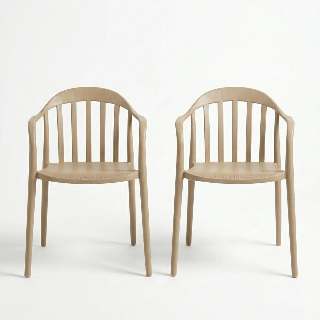Set de 2 Sillas con Brazos Delhi, Khaki, con Espaldar y Diseño Minimalista