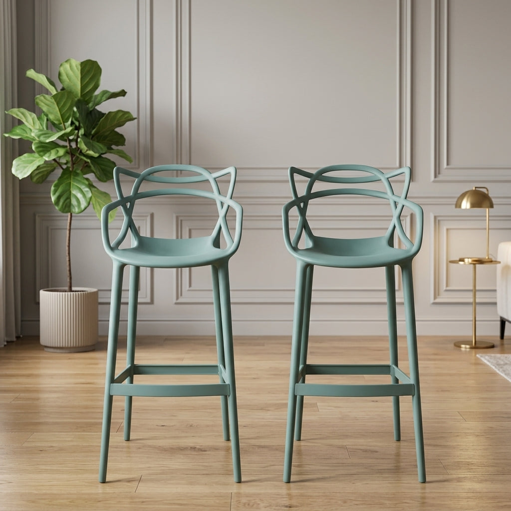 Set de 2 Sillas para Bar Palermo, Verde, con Reposa Pies Doble Propósito