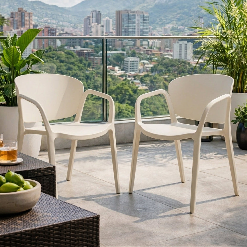 Set de 2 Sillas con Brazos California, Taupe Claro, con Espaldar y Diseño Minimalista