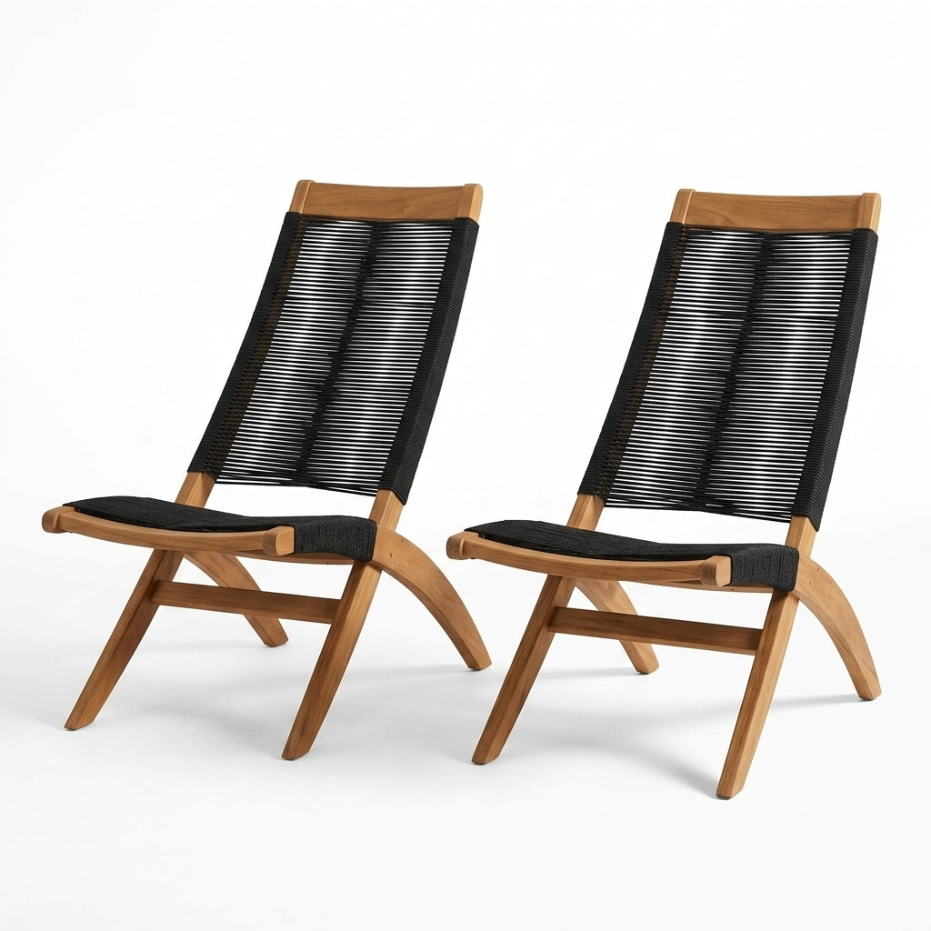 Silla Plegable de Madera para Exterior Lomy, Negro, sin Brazos X2