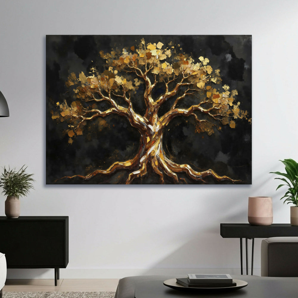 Lienzo Cuadro Árbol de la Vida Dorado 110x80cm