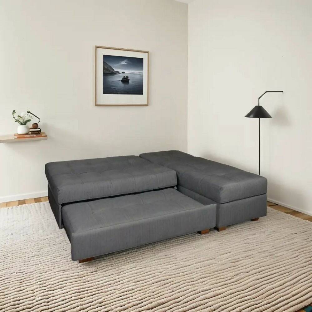 Sofá Cama Angela En L Con Brazos Tela Gris