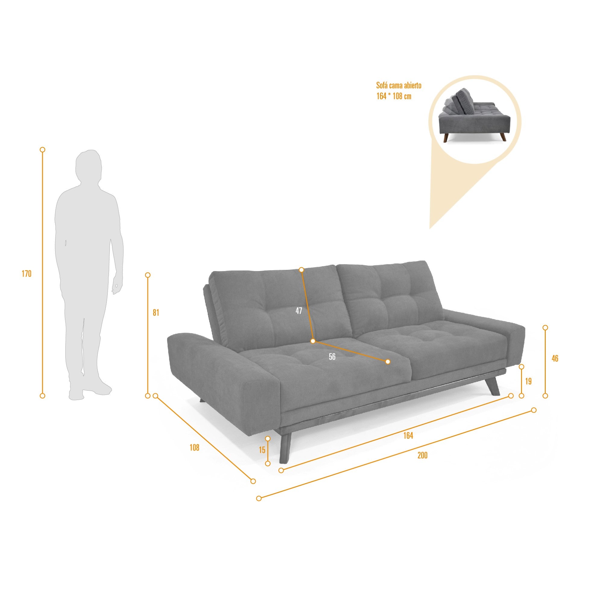 Sofa Cama Suiza Tela Plata Matiz Caoba