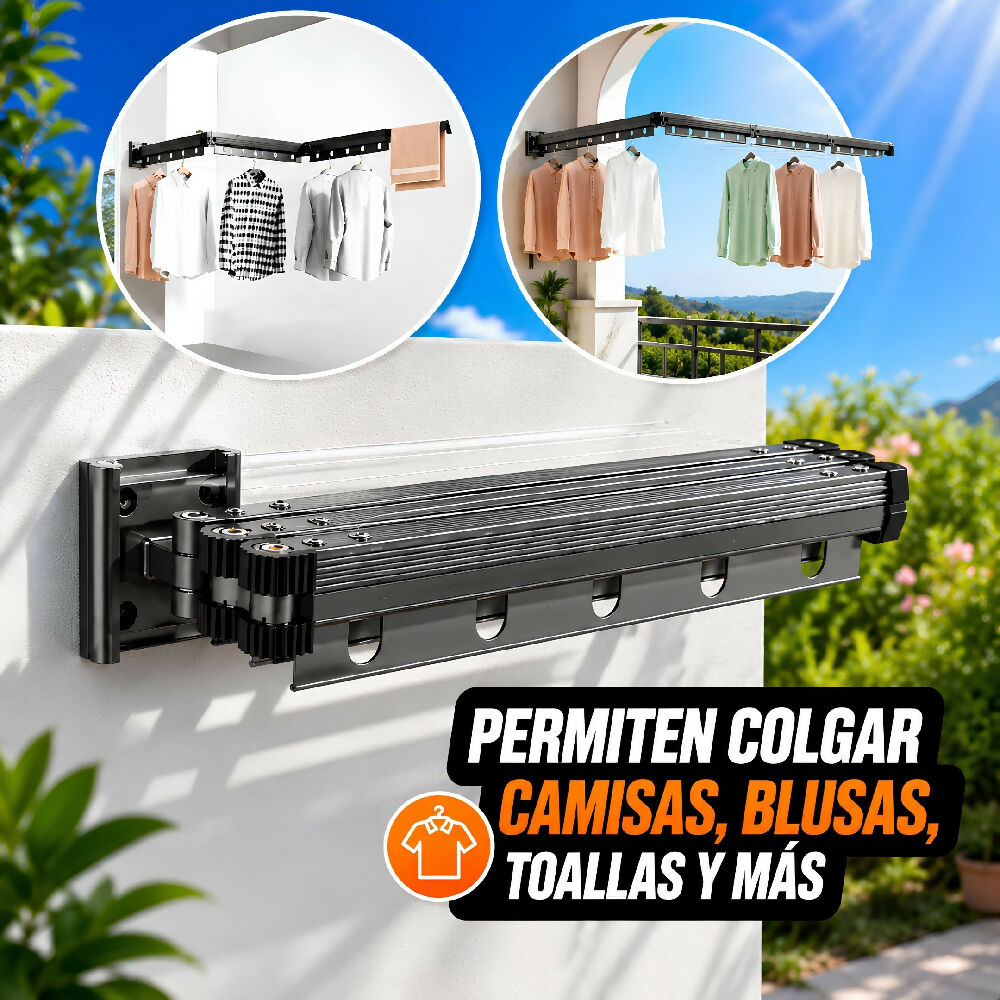 Tendedero Plegable De Pared En Aluminio 92 Cm Retractil Para Ropa