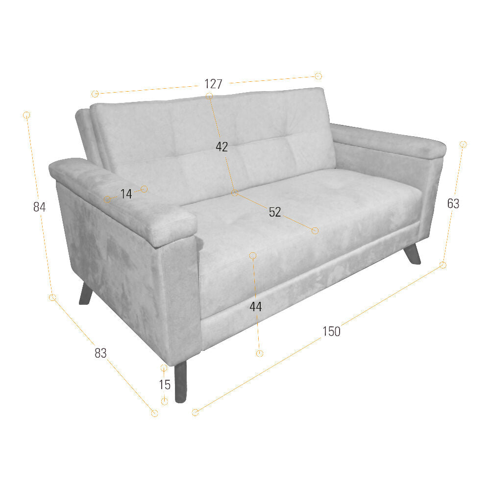 Sofa Carter 2 Puestos 150x83x84 Tela Gris