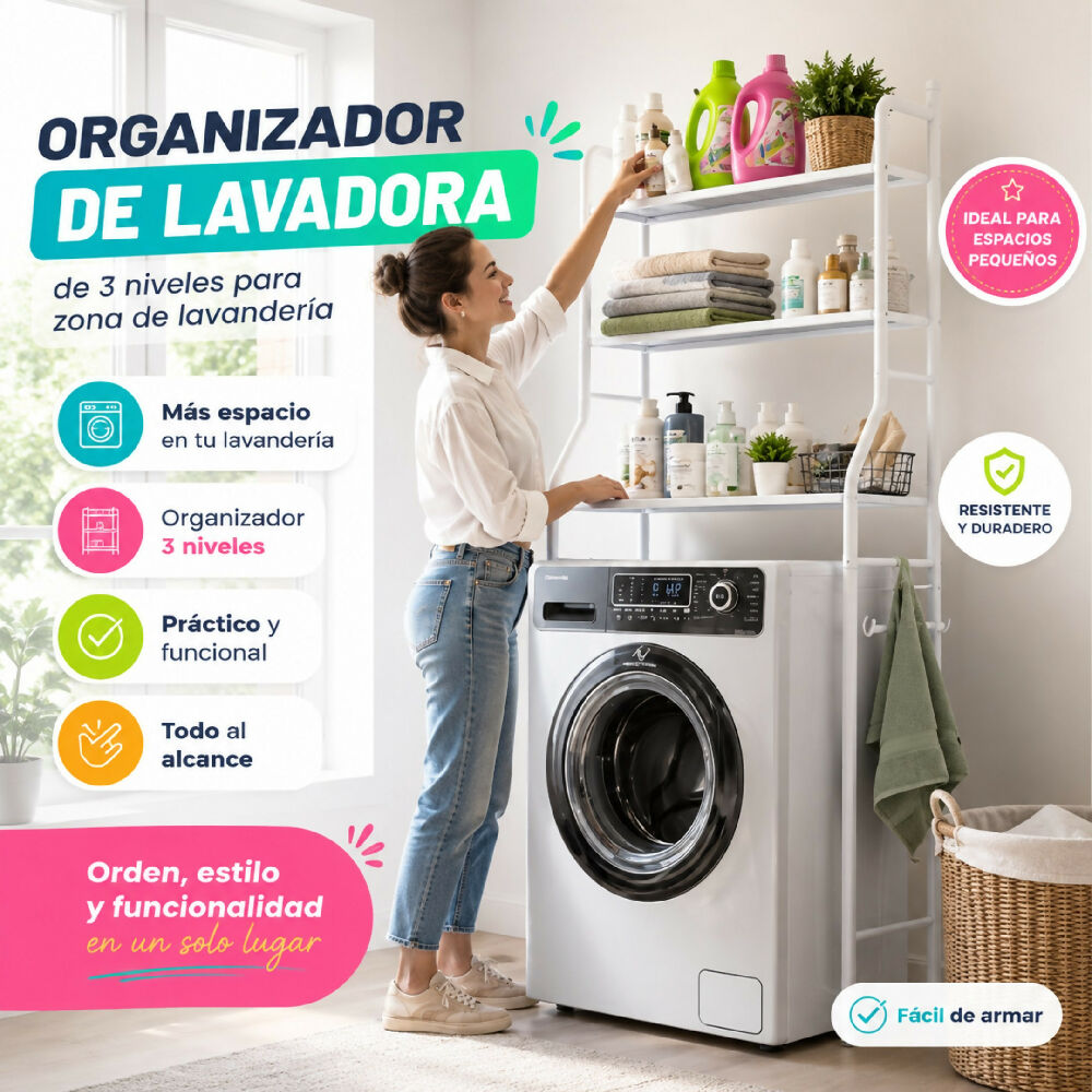 Organizador Metálico De 3 Niveles Estante Para Lavadora Zona De Lavandería