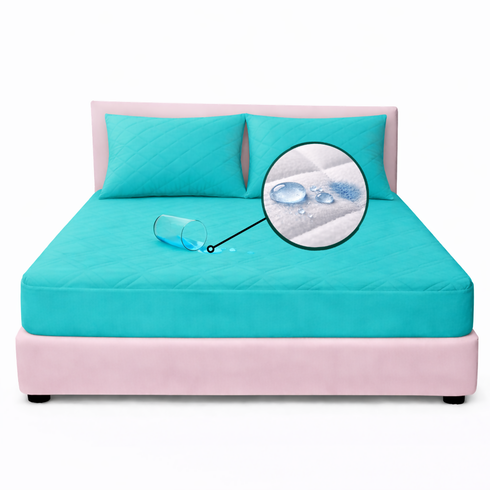 Combo protector colchon doble antifluido turquesa 140x190cm