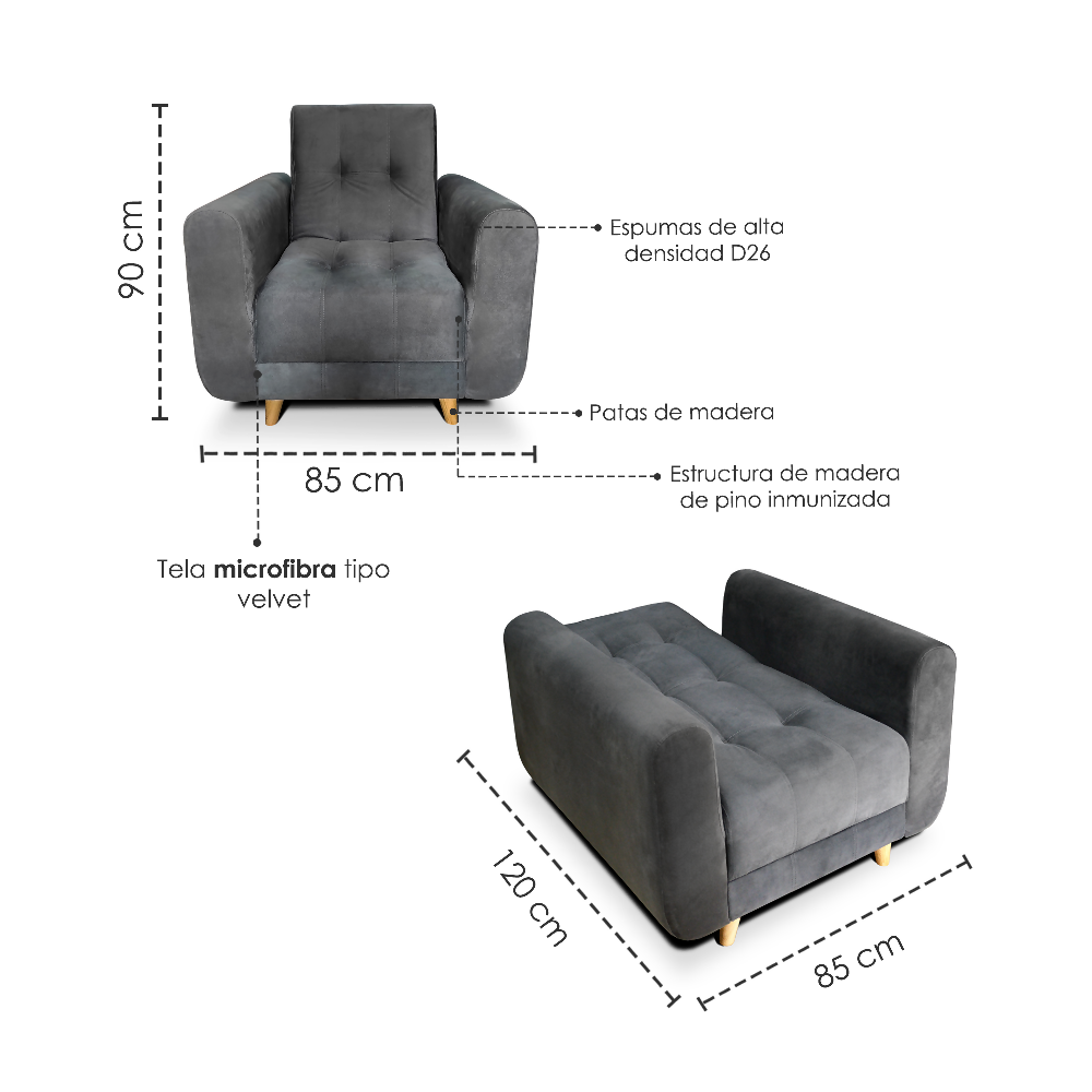 Sala Clic Clac Archer tela azul y gris