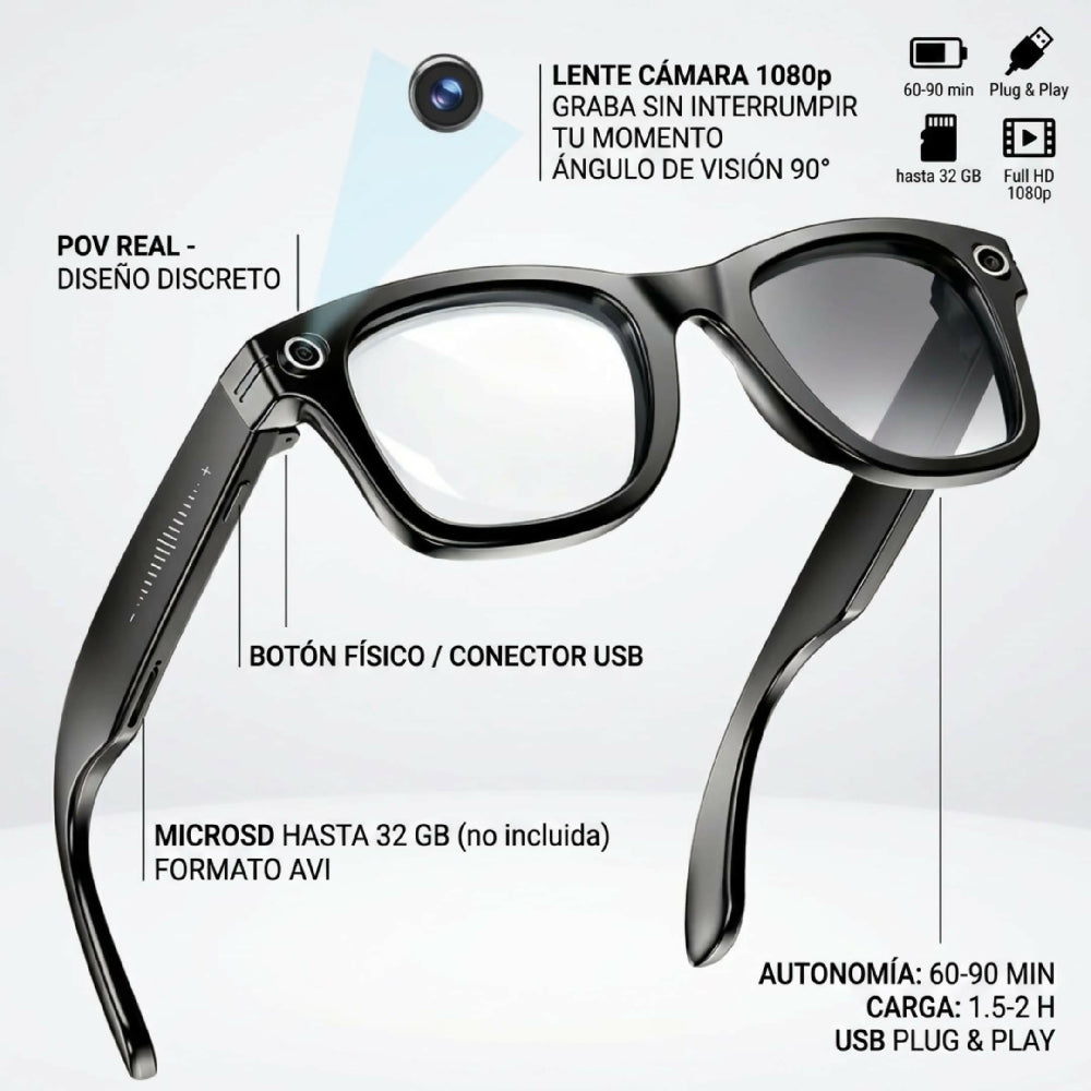 Gafas Inteligentes Con Cámara Y Grabación De Video Lentes Bluetooth Con Audio Y Captura En HD