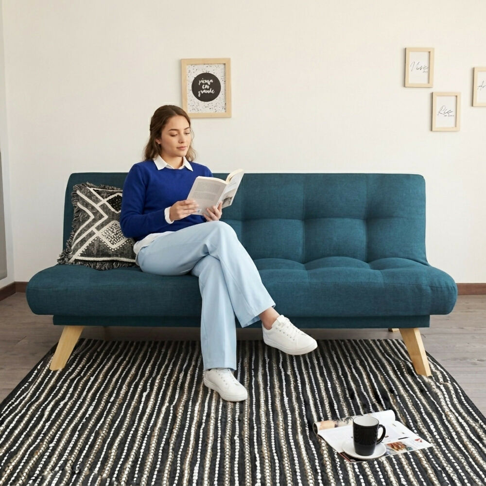 Sofa Cama Porto 182x85x85 Reclinable 3 posiciones Tela Azul