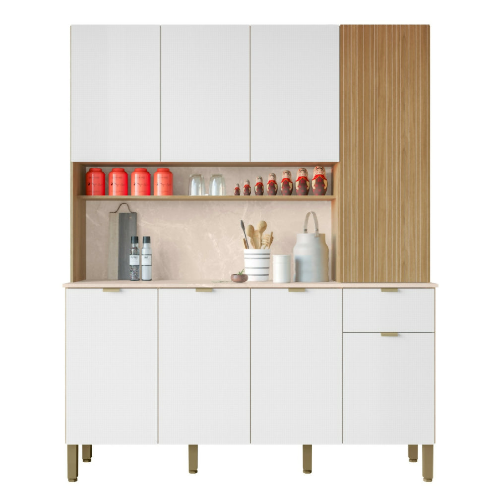 Alacena Slow 8P Blanco Texturizado Castaño Acanalado