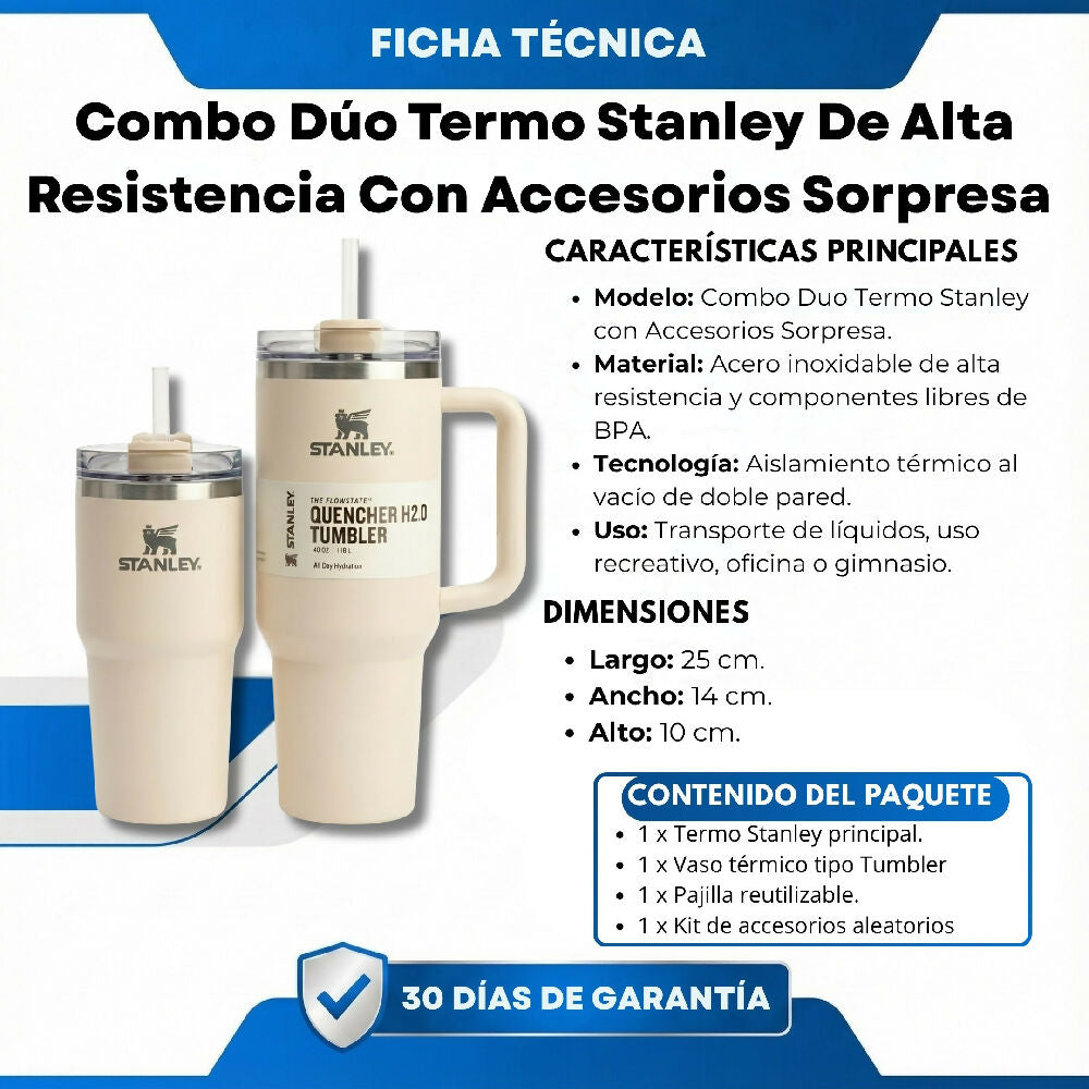 Combo Dúo Termo Stanley De Alta Resistencia Con Accesorios Sorpresa Beige