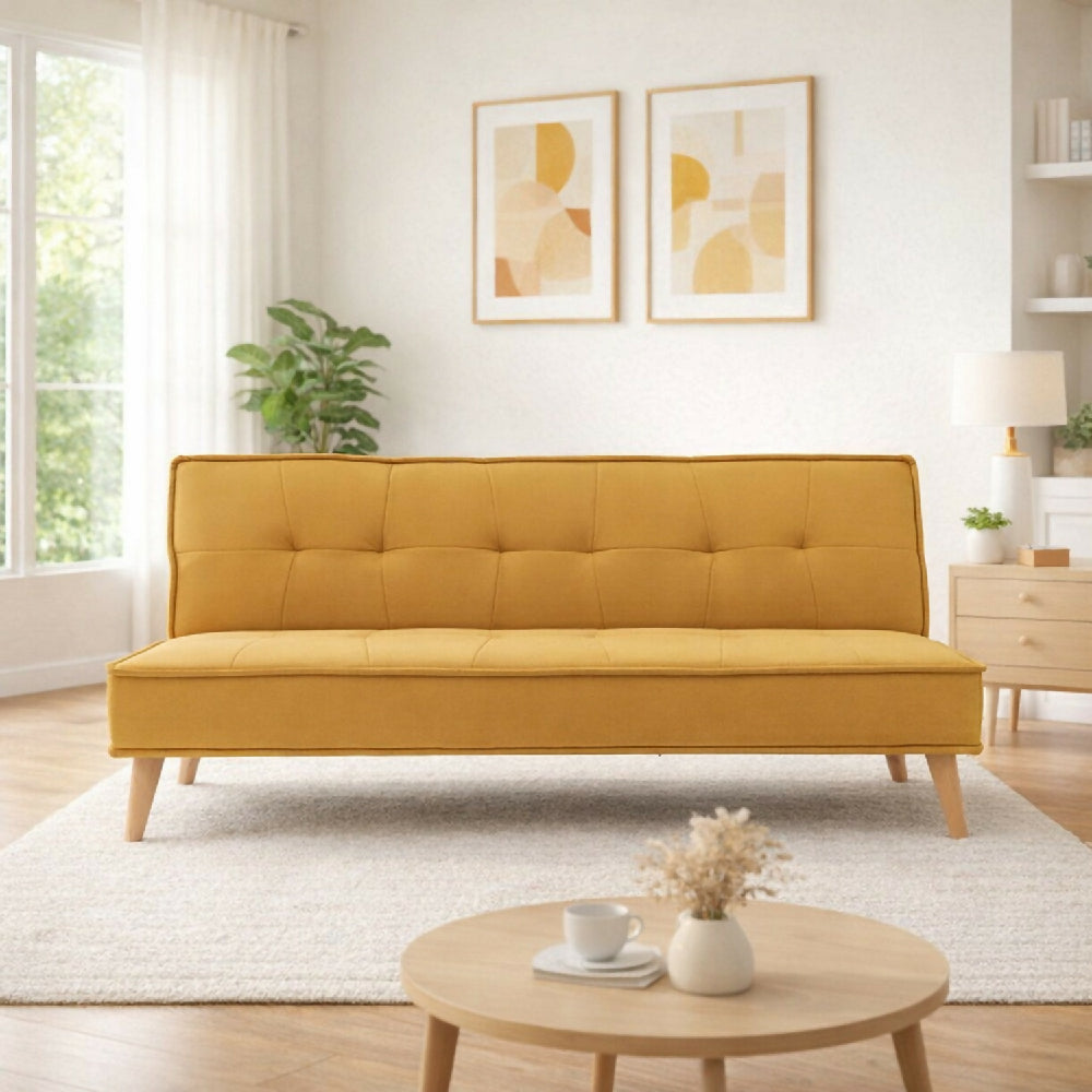 Sofa Cama Chic 3 Puestos Tela Mostaza