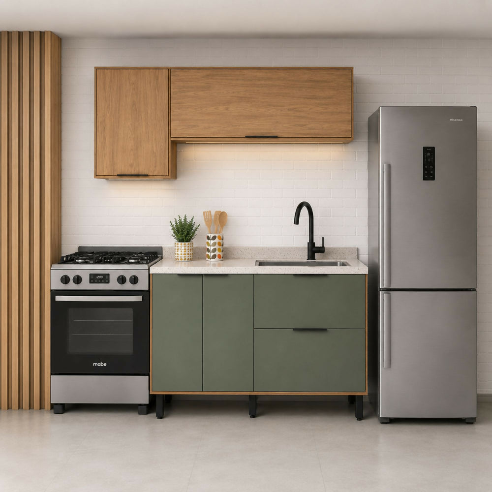 Cocina 120 cm Sicilia 4 Puertas 2 Cajones - Natural/Oliva
