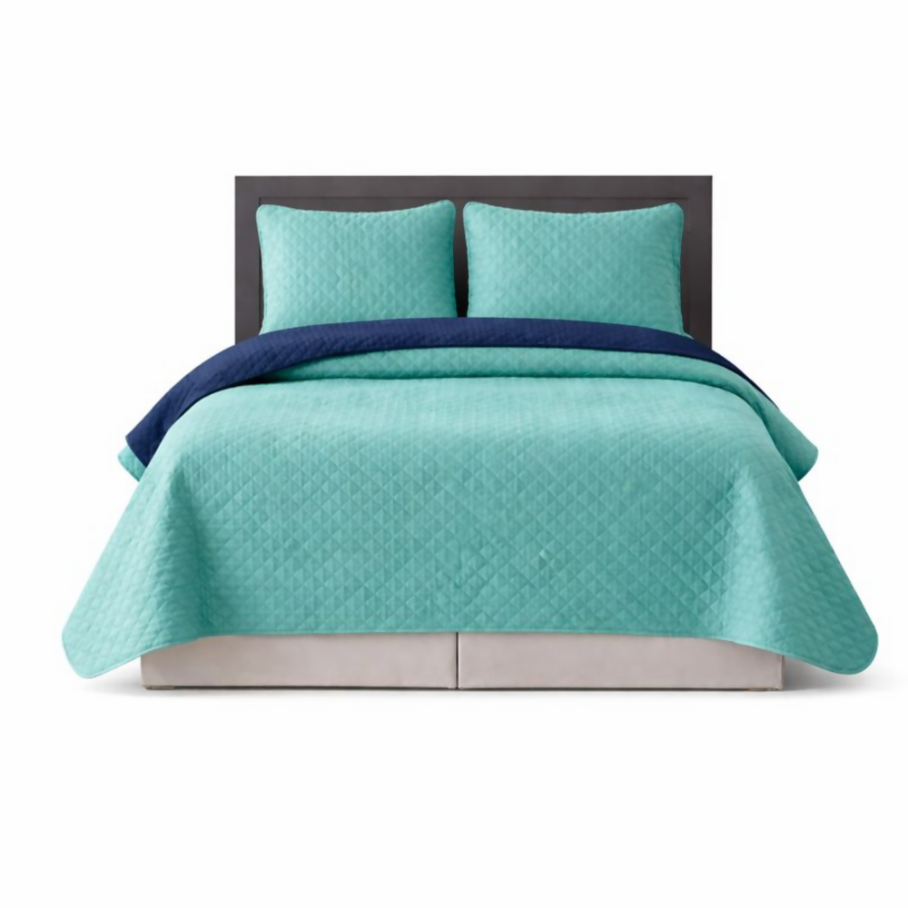 Colcha queen verde azul