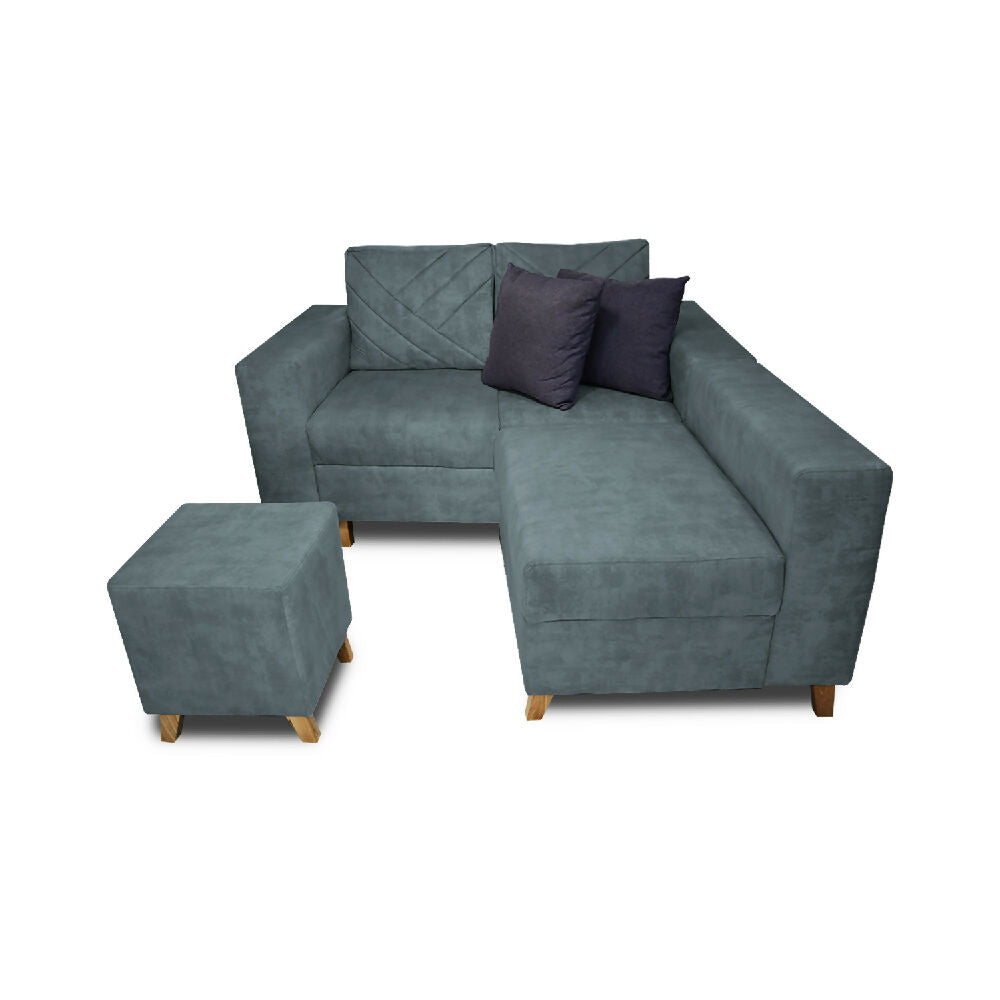 Sala Amsterdam + Silla + Puff en Tela Amigable Con Mascotas 150X72X155 Cm Acero