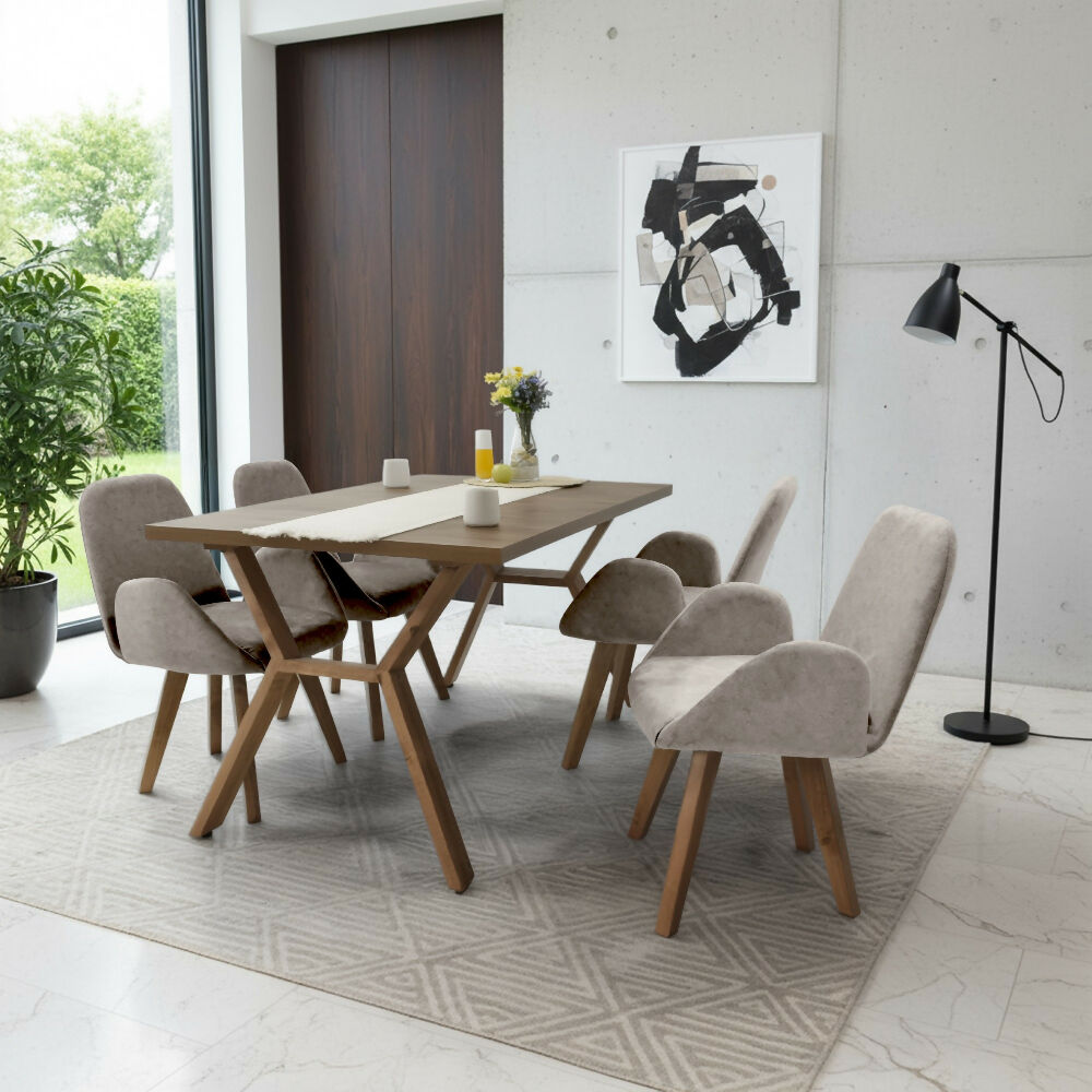 Silla de comedor Mao 63x60x86 Tela Taupe Matiz Caoba