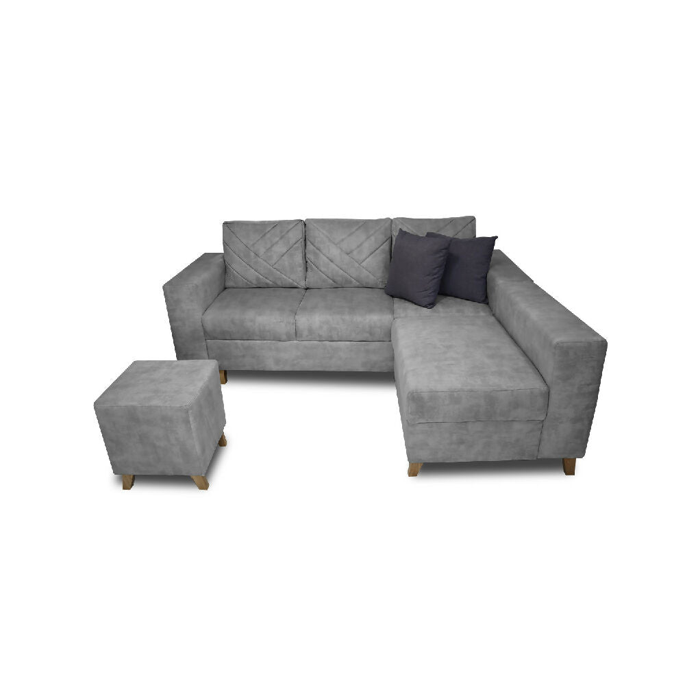 Sala Amsterdam + Silla + Puff en Tela Amiglable Con Mascotas 205X72X155 Cm Gris