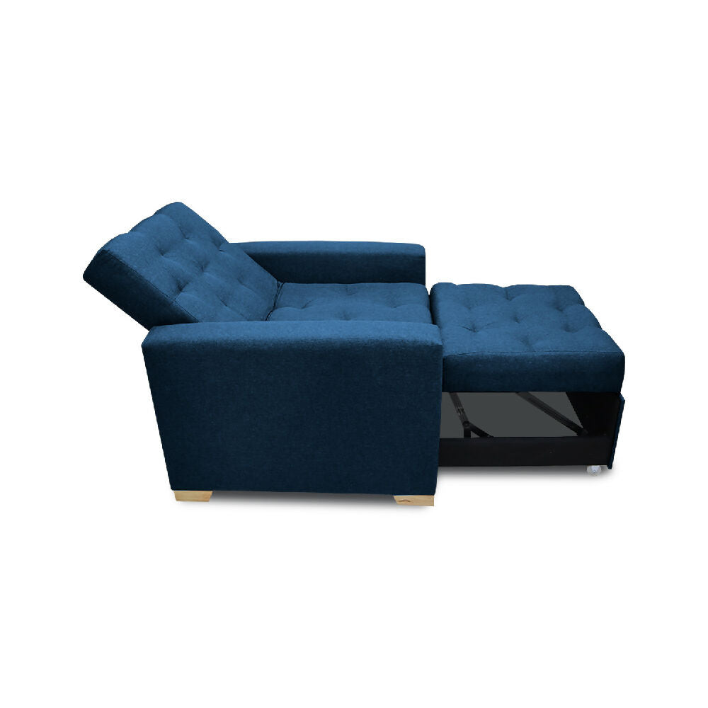 Sofá Cama Unipersonal Sabathy Tela Lino 95X90X94Cm Azul Petroleo