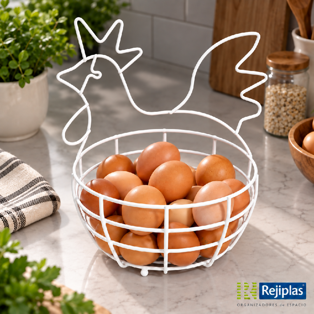 Canasta Blanca Organizadora para Huevos Tipo Gallina Rejiplas, vista lateral
