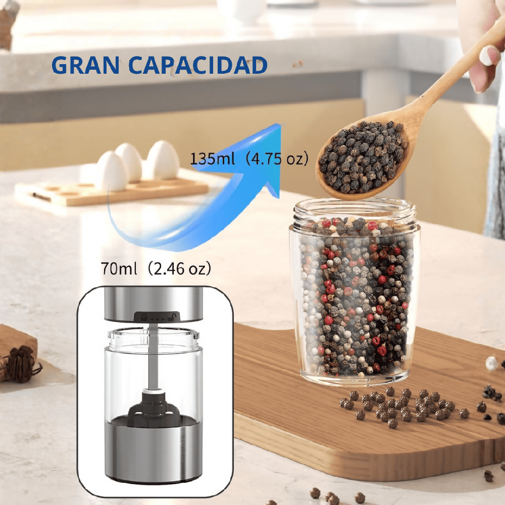 Molinillo Eléctrico De Sal Y Pimienta Automático 150ml Con Sensor De Gravedad