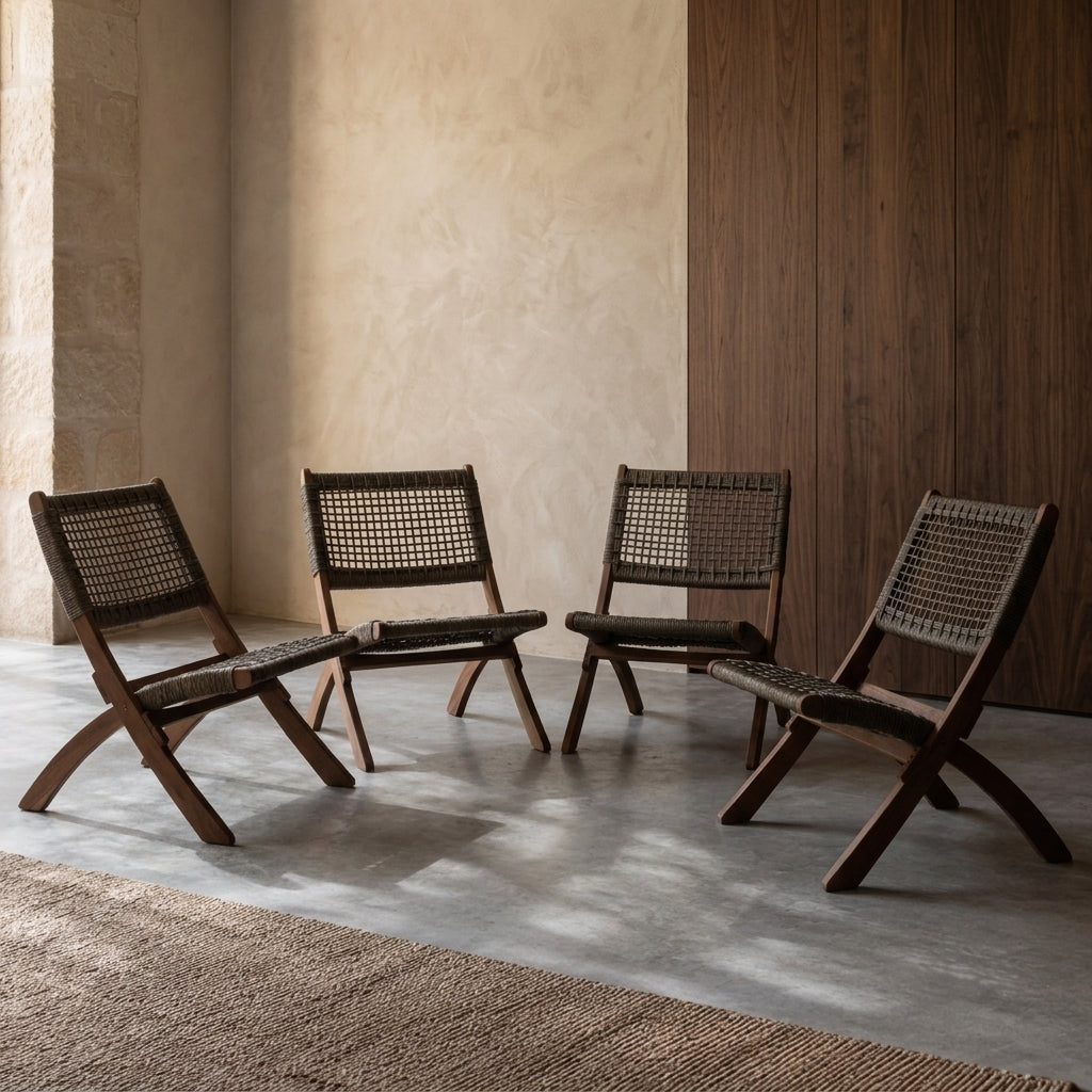 Silla Plegable de Madera para Exterior Vora, Mocha, Diseño Rústico y Moderno X4