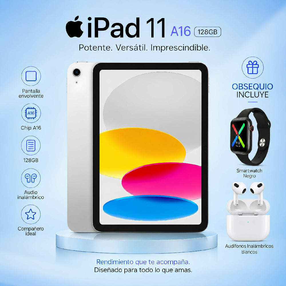 Tablet Apple IPad 11 Pulgadas 128gb A16 + Obsequio Smartwatch Y Audífonos Plateado