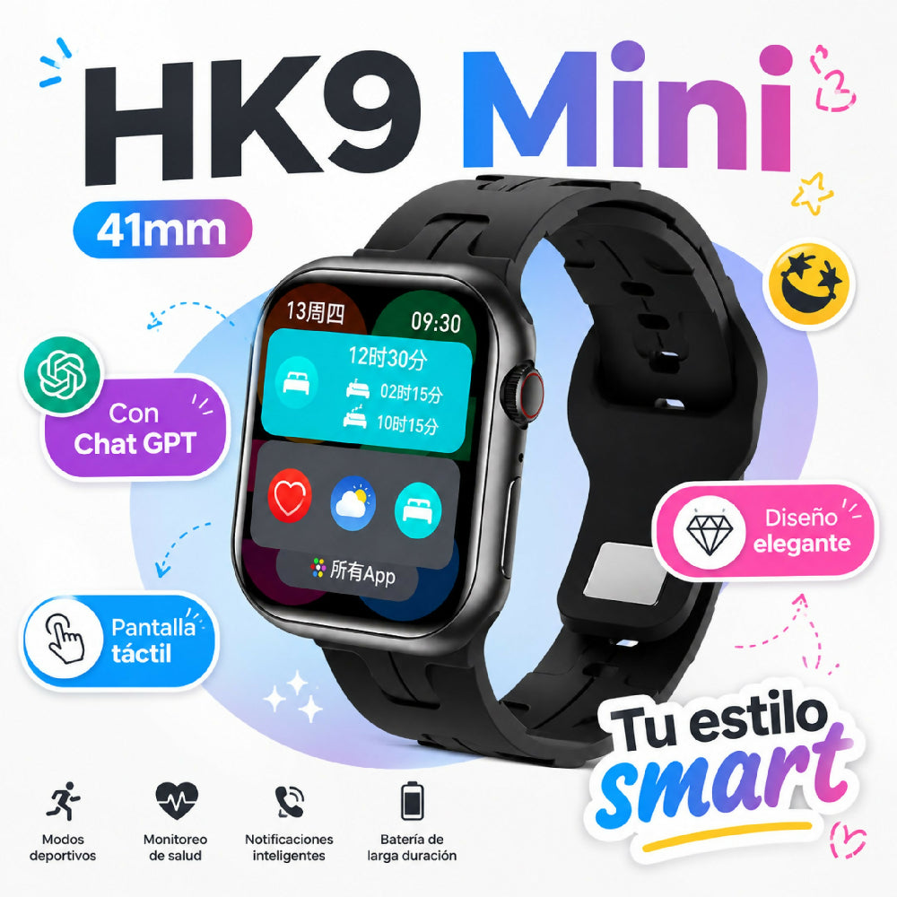 Smartwatch Wearfit HK9 Mini 41mm Pantalla AMOLED Llamadas Bluetooth Y ChatGPT Negro