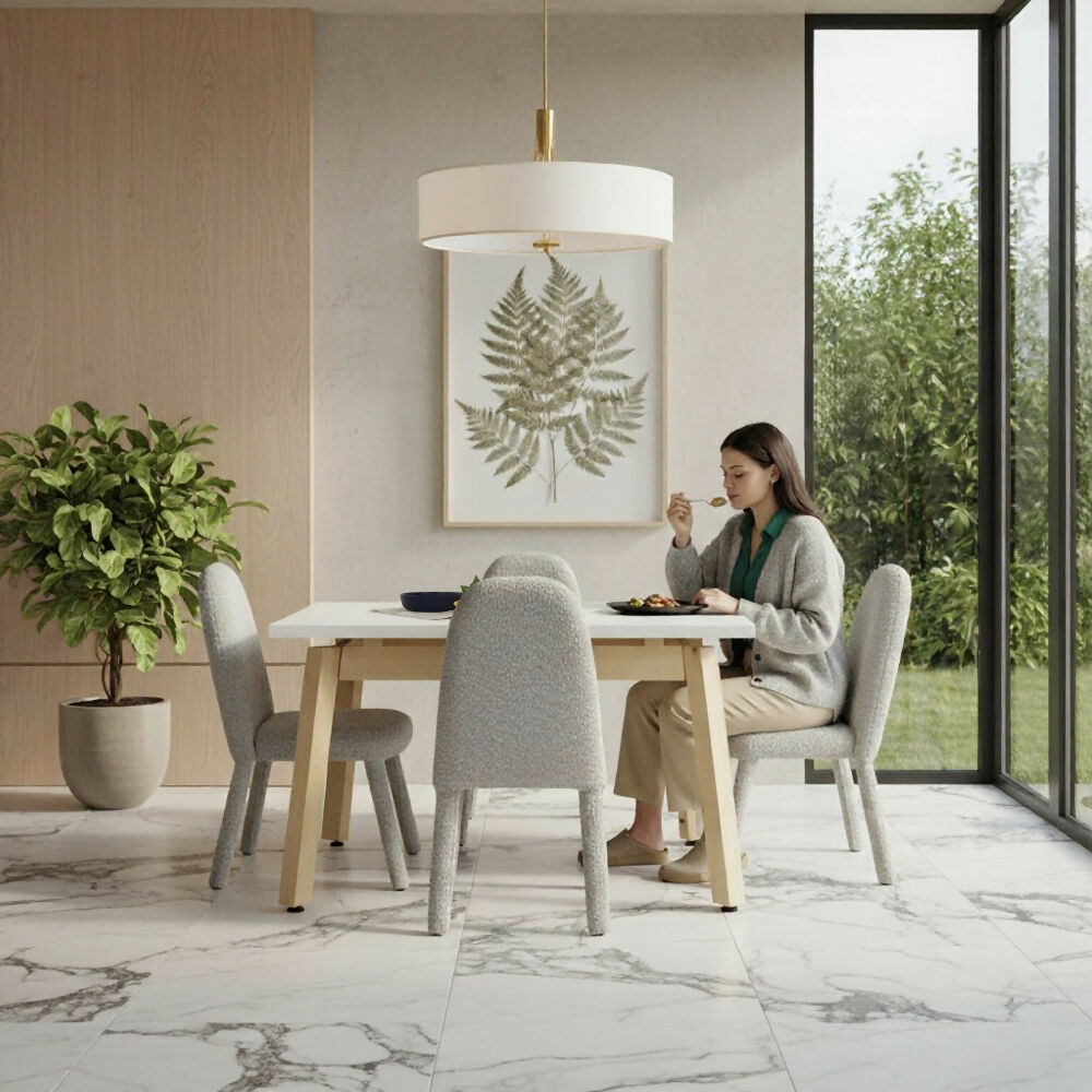 Set de Comedor Tyrone con 4 Sillas Mollen Tela Plata
