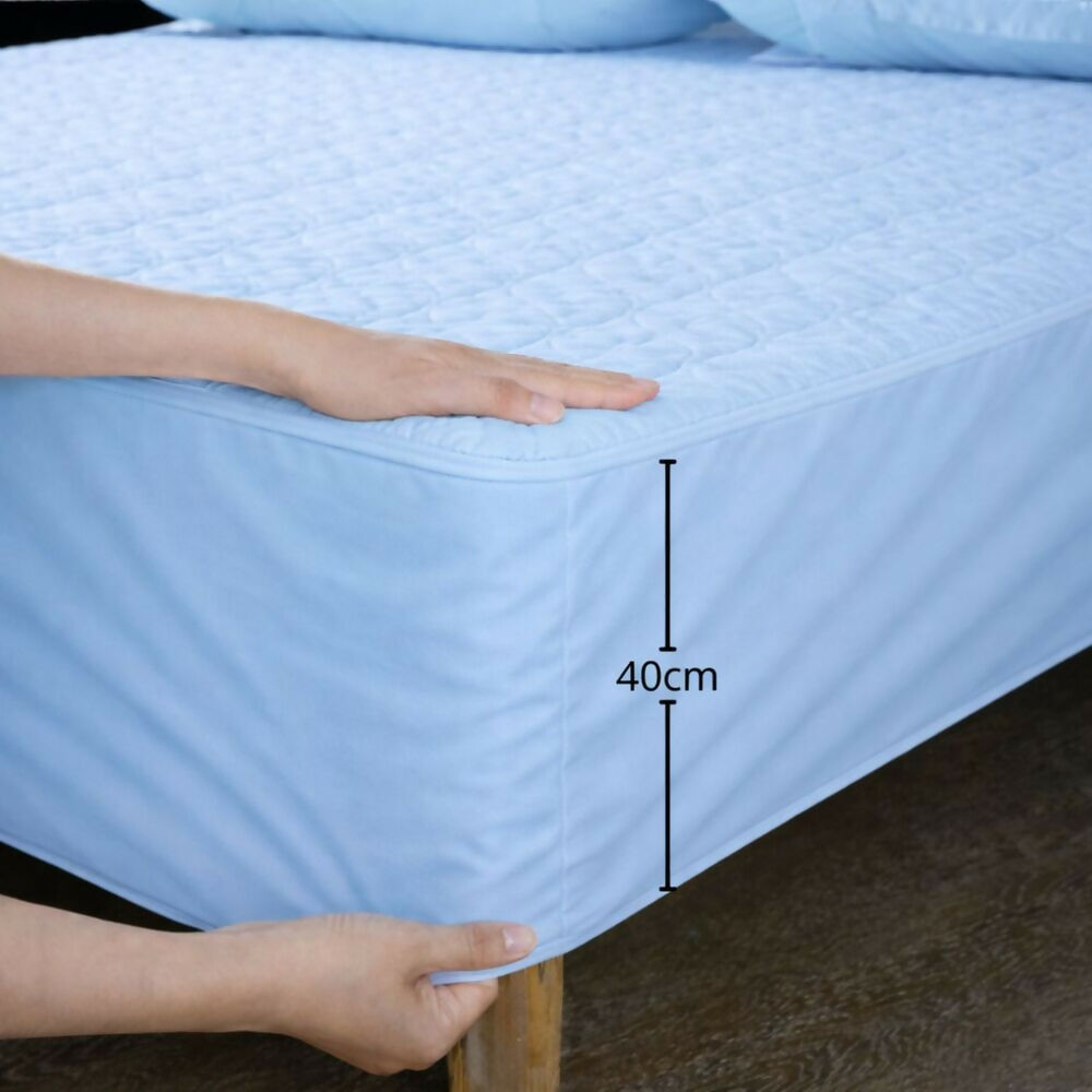 Combo protector colchon king acolchado celeste 200x200cm