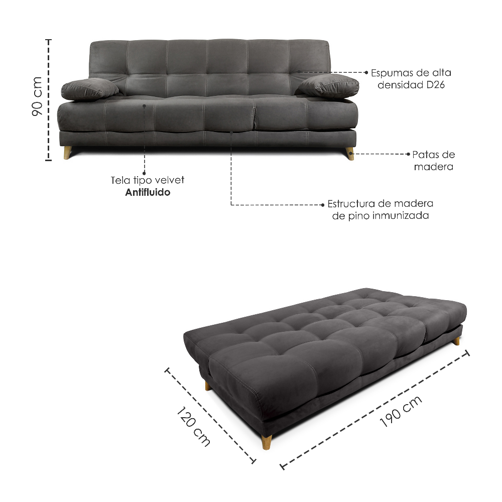 Sofa cama 5 Posiciones Martins Tela Gris