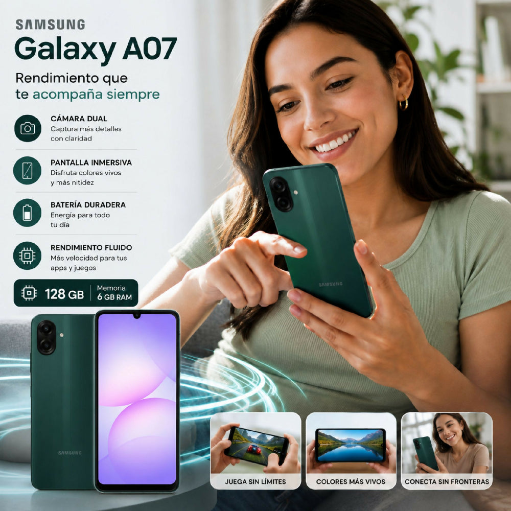 Celular Samsung Galaxy A07 128GB Almacenamiento 6GB RAM Smartphone Verde