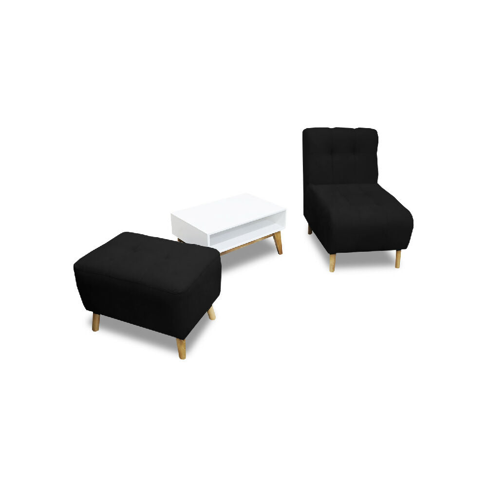 Combo Poltrona Milán Negro + Puff + Mesa de Centro