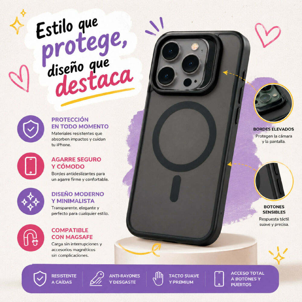 Forro Semi Transparente Para Celular Funda MagSafe Con Textura Suave Iphone 13 Pro Negro