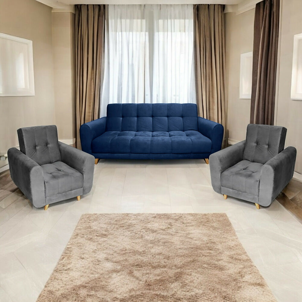 Sala Clic Clac Archer tela azul y gris