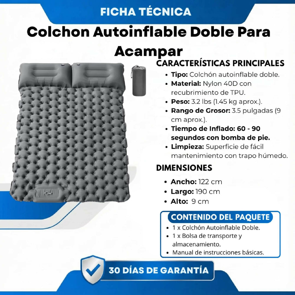 Colchón Autoinflable Doble Para Acampar Con Bomba Eléctrica