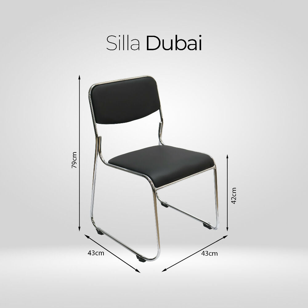 Silla Interlocutora Fija de Oficina Dubai Negra Cromada